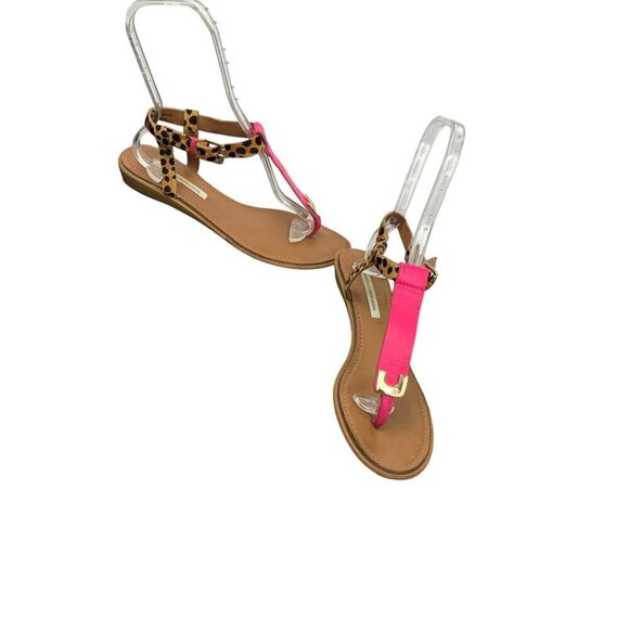 Diane Von Furstenberg flat strappy sandals size 10 bright pink - Picture 1 of 8